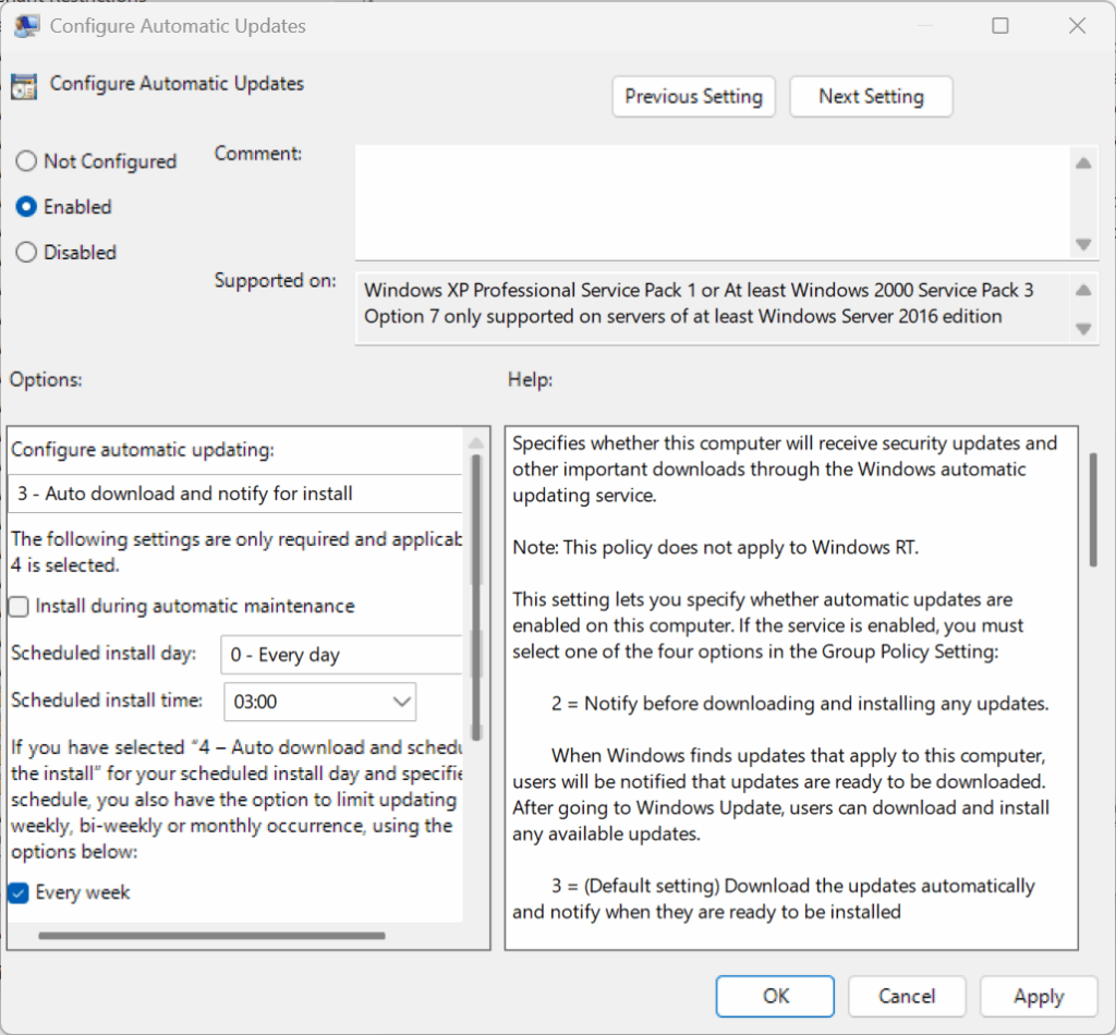 Configure automatic updates