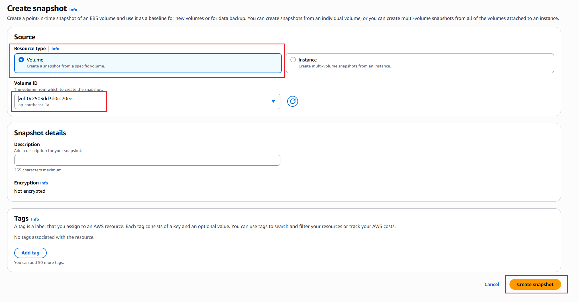 create snapshot from Volume or instance