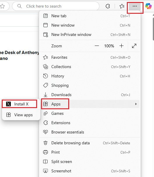 install page as a app on edge